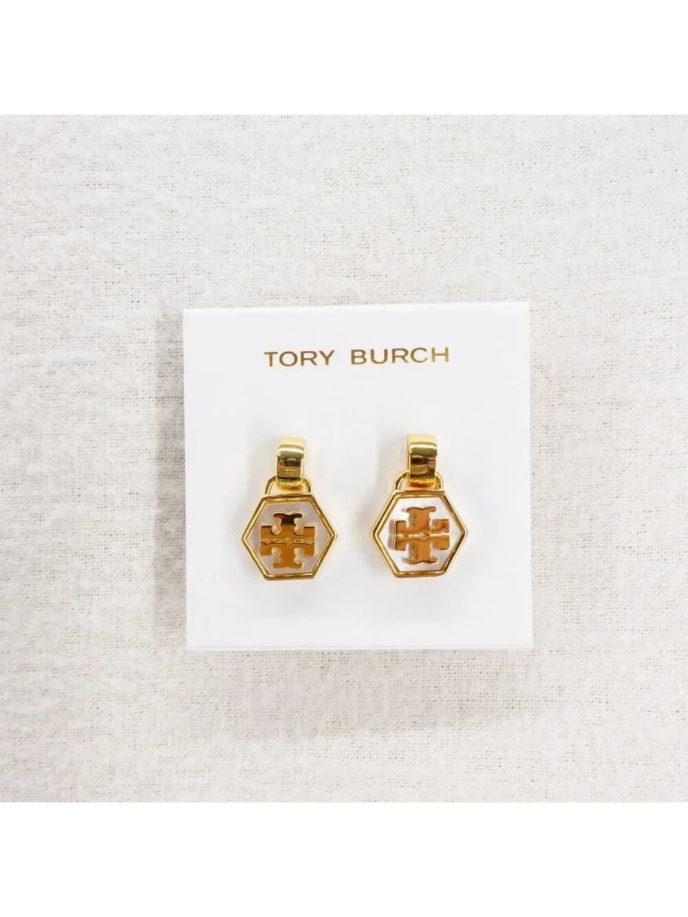Tory Burch Mother of Pearl Geo Drop Earrings White OS